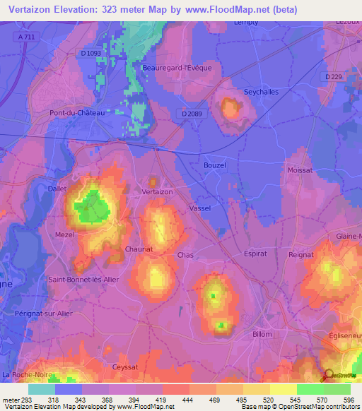 Vertaizon,France Elevation Map