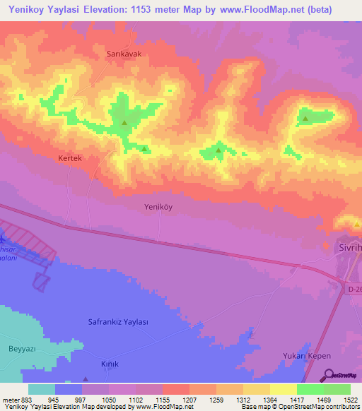 Yenikoy Yaylasi,Turkey Elevation Map