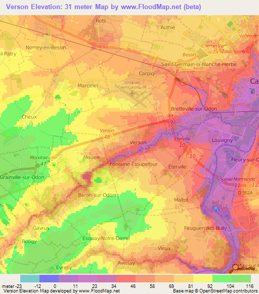 Verson,France Elevation Map