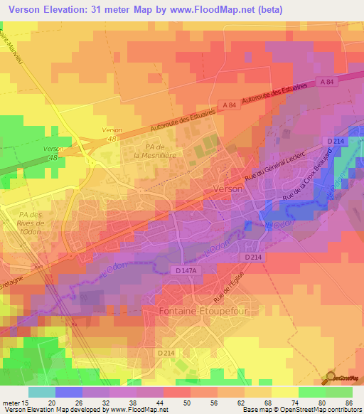 Verson,France Elevation Map