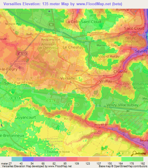 Versailles,France Elevation Map