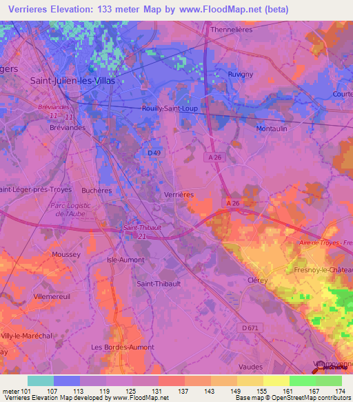 Verrieres,France Elevation Map