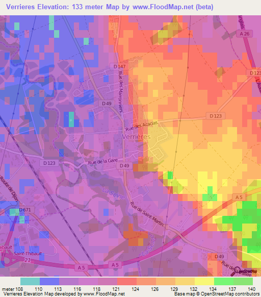 Verrieres,France Elevation Map