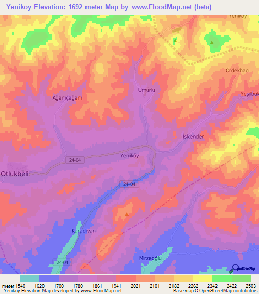 Yenikoy,Turkey Elevation Map