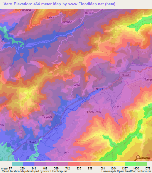 Vero,France Elevation Map