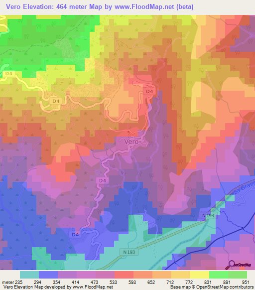 Vero,France Elevation Map