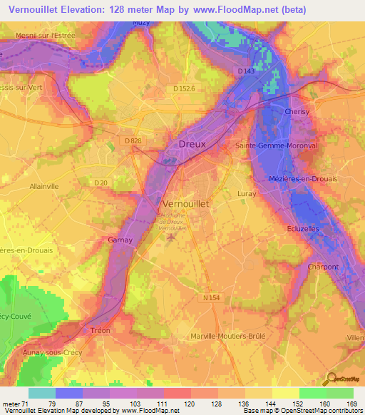 Vernouillet,France Elevation Map