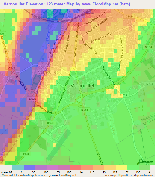 Vernouillet,France Elevation Map