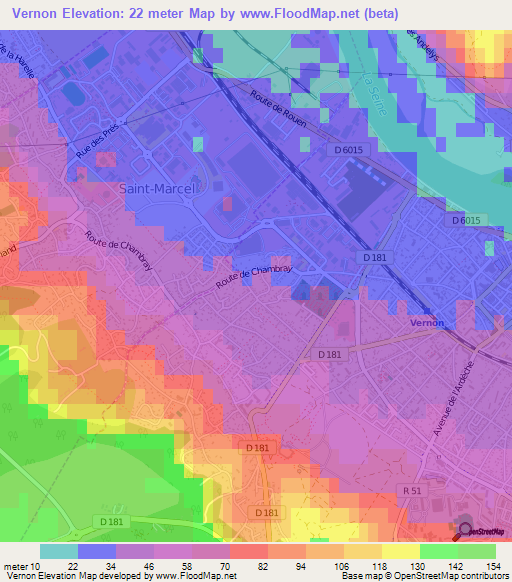 Vernon,France Elevation Map