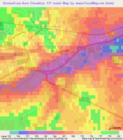 Verneuil-sur-Avre,France Elevation Map