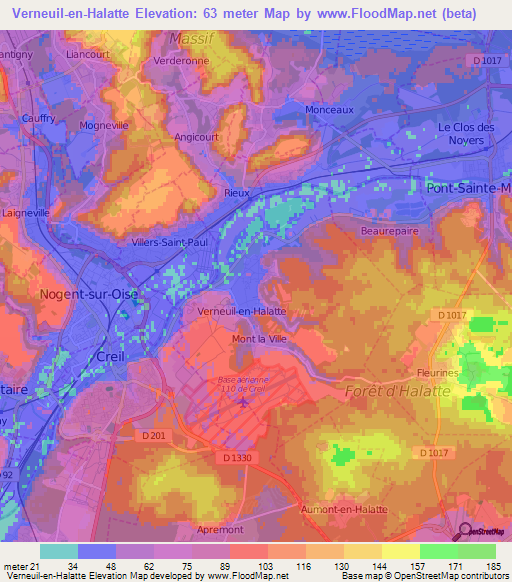 Verneuil-en-Halatte,France Elevation Map