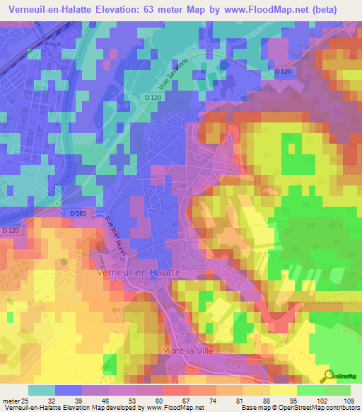 Verneuil-en-Halatte,France Elevation Map