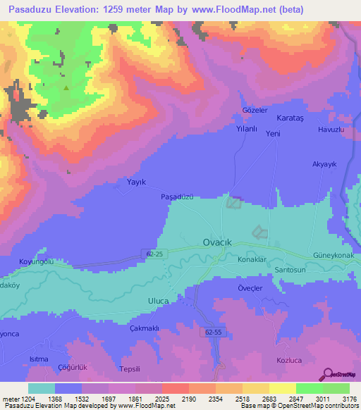 Pasaduzu,Turkey Elevation Map