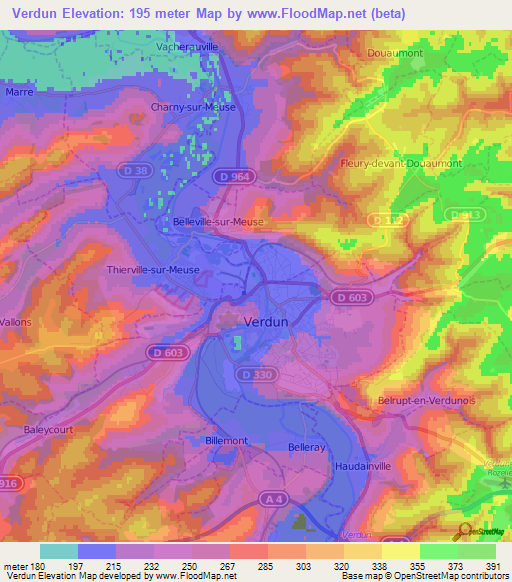 Verdun,France Elevation Map