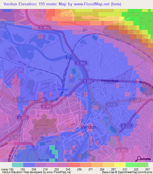 Verdun,France Elevation Map