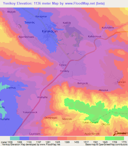 Yenikoy,Turkey Elevation Map