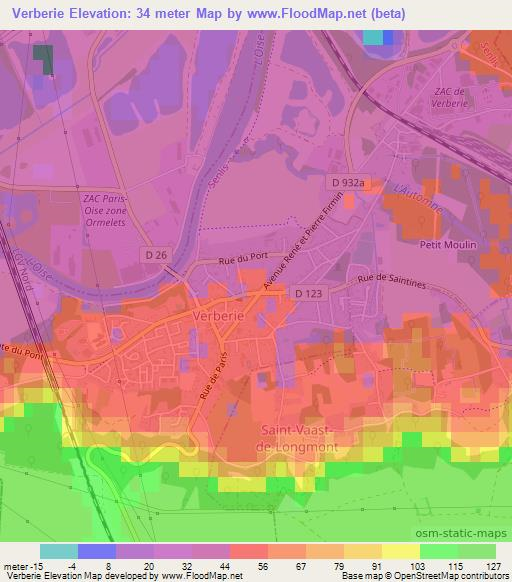 Verberie,France Elevation Map