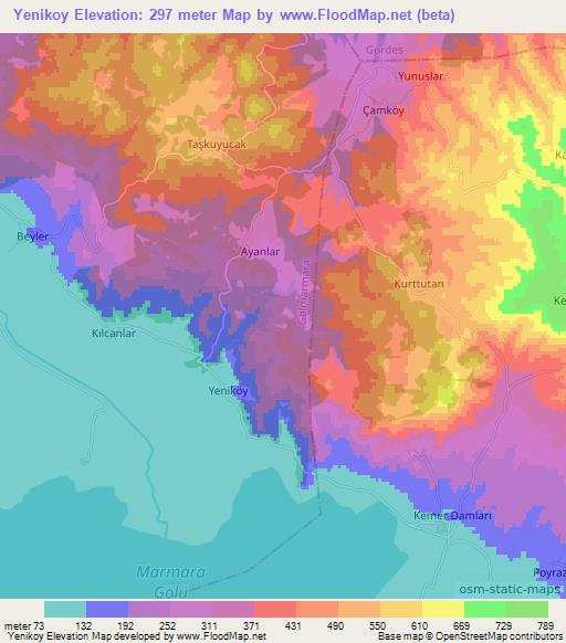 Yenikoy,Turkey Elevation Map