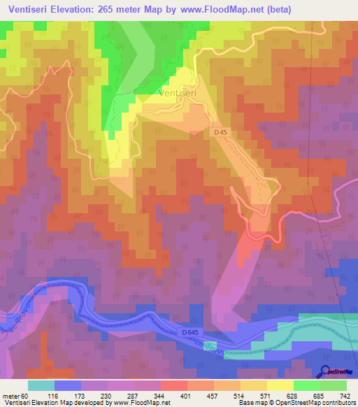 Ventiseri,France Elevation Map