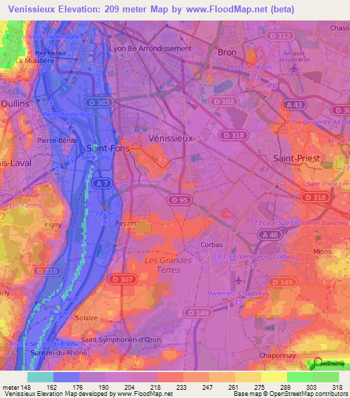 Venissieux,France Elevation Map