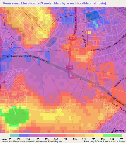 Venissieux,France Elevation Map