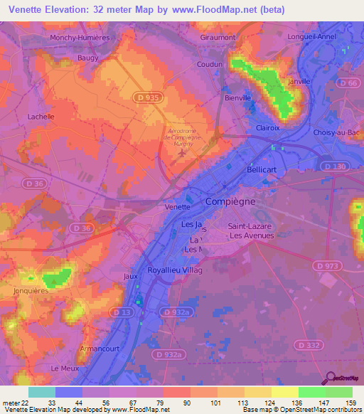 Venette,France Elevation Map