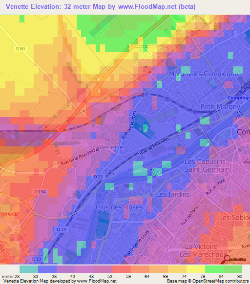 Venette,France Elevation Map