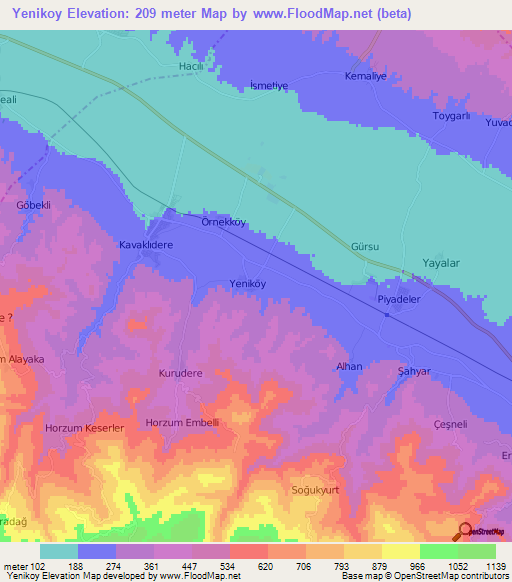 Yenikoy,Turkey Elevation Map