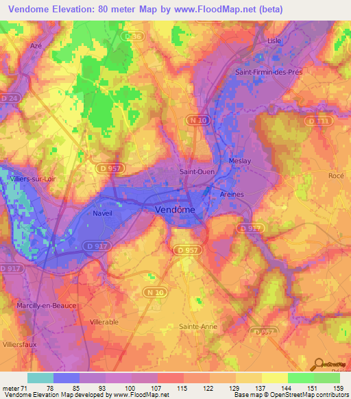 Vendome,France Elevation Map