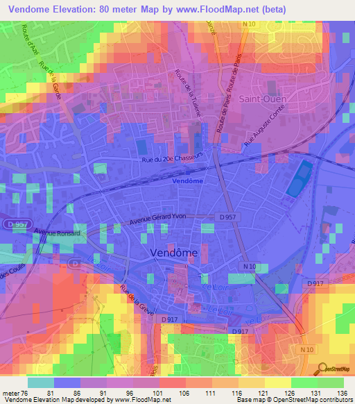 Vendome,France Elevation Map