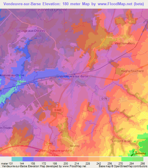 Vendeuvre-sur-Barse,France Elevation Map