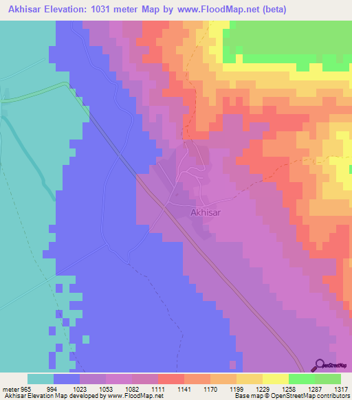 Akhisar,Turkey Elevation Map