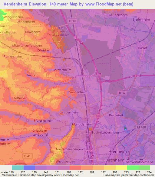 Vendenheim,France Elevation Map