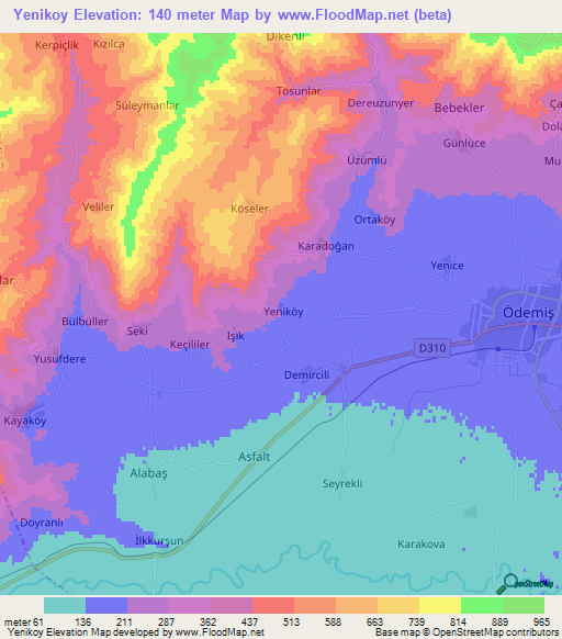 Yenikoy,Turkey Elevation Map