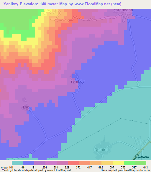 Yenikoy,Turkey Elevation Map