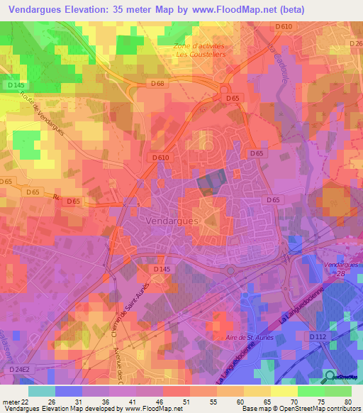 Vendargues,France Elevation Map