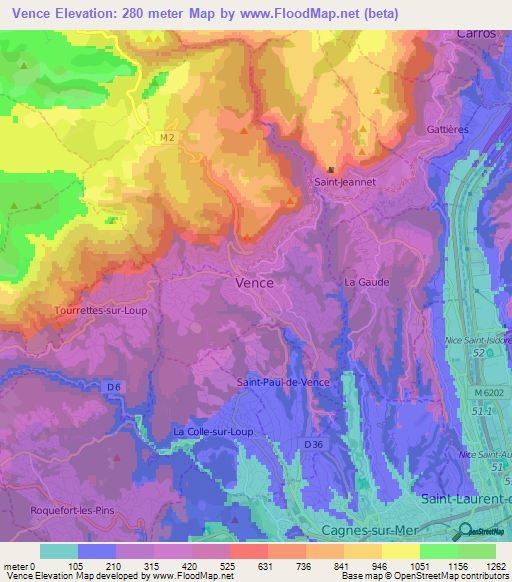 Vence,France Elevation Map