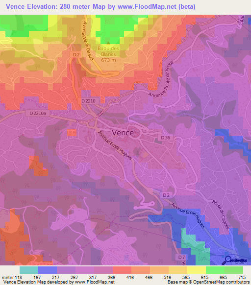 Vence,France Elevation Map