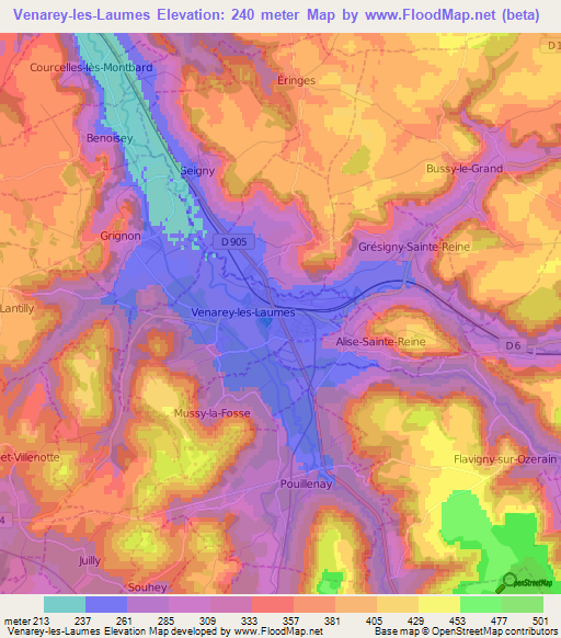 Venarey-les-Laumes,France Elevation Map