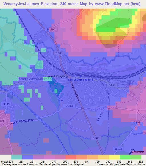 Venarey-les-Laumes,France Elevation Map