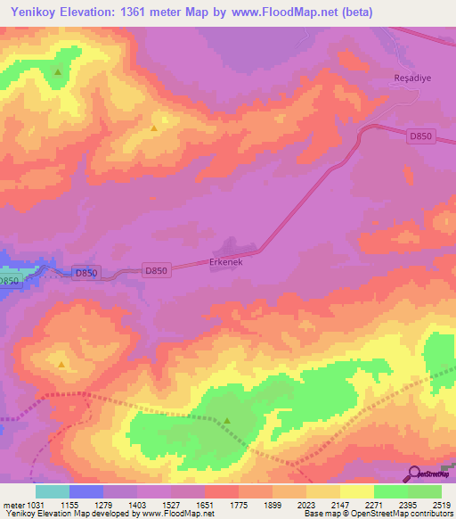 Yenikoy,Turkey Elevation Map