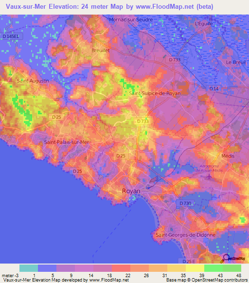 Vaux-sur-Mer,France Elevation Map