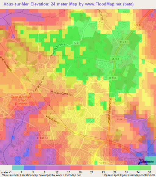 Vaux-sur-Mer,France Elevation Map