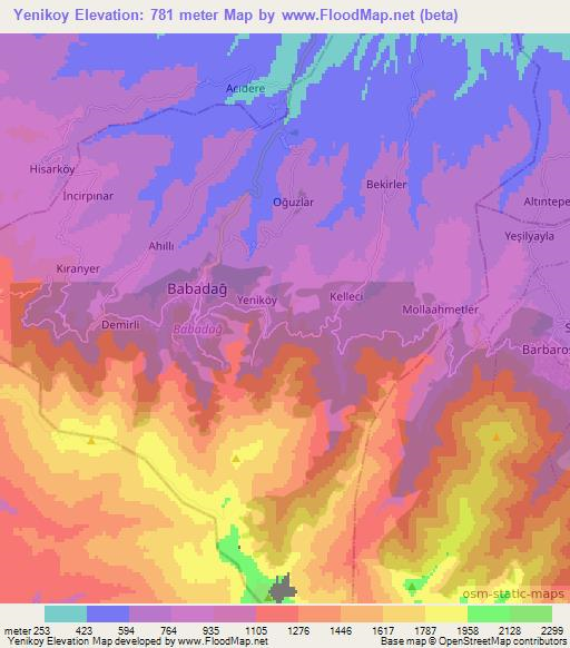 Yenikoy,Turkey Elevation Map