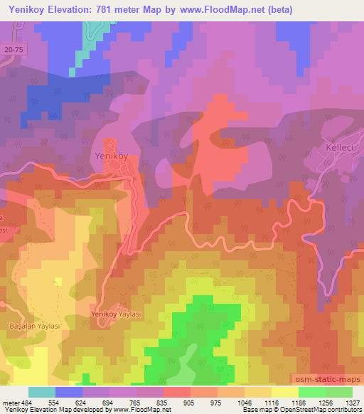 Yenikoy,Turkey Elevation Map