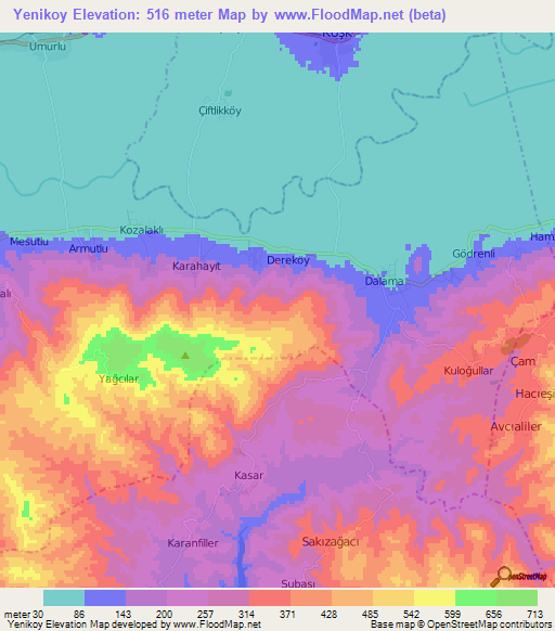 Yenikoy,Turkey Elevation Map