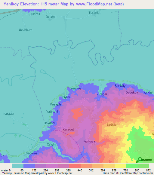 Yenikoy,Turkey Elevation Map