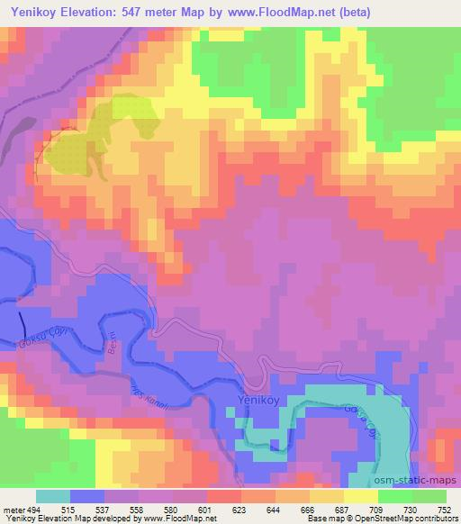 Yenikoy,Turkey Elevation Map