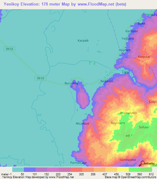 Yenikoy,Turkey Elevation Map