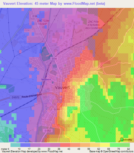 Vauvert,France Elevation Map
